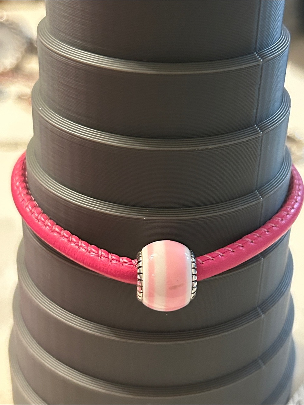 Brighton Leather Charm Bracelet w/pink striped slider charm